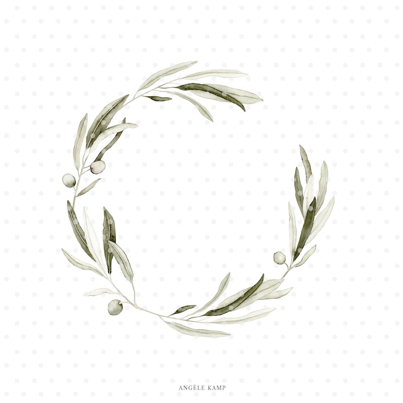 Watercolor olive branch wreath clipart image 1