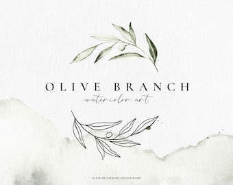 Olive Branch watercolor collection, clip art, botanical wreath illustrations