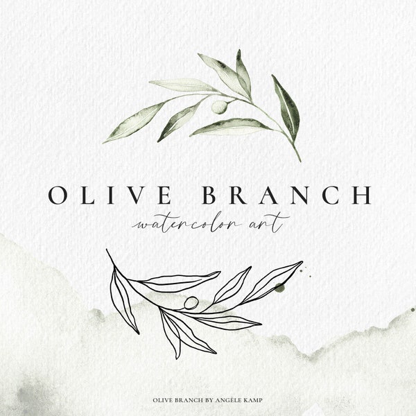Olive Branch watercolor collection, clip art, botanical wreath illustrations
