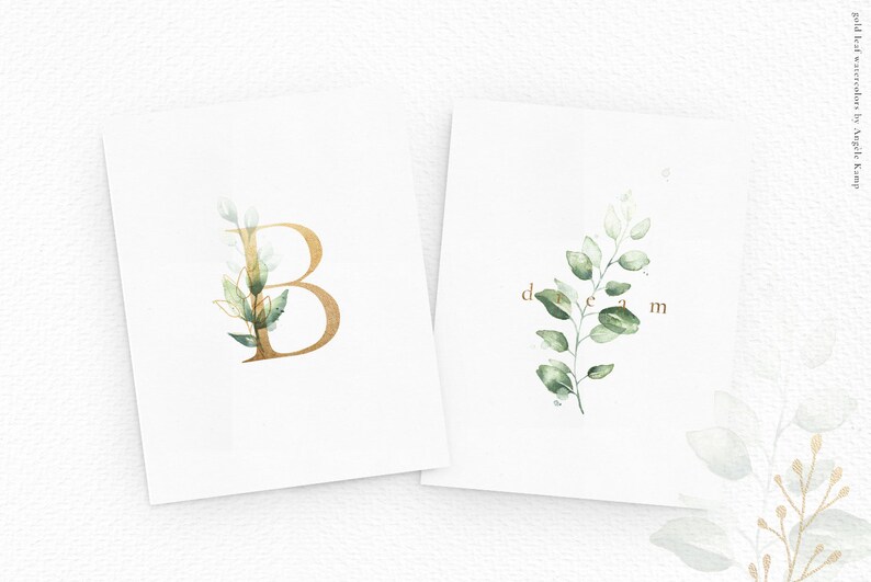 Gold Leaf Watercolor Collection Alphabet Art Wedding Etsy