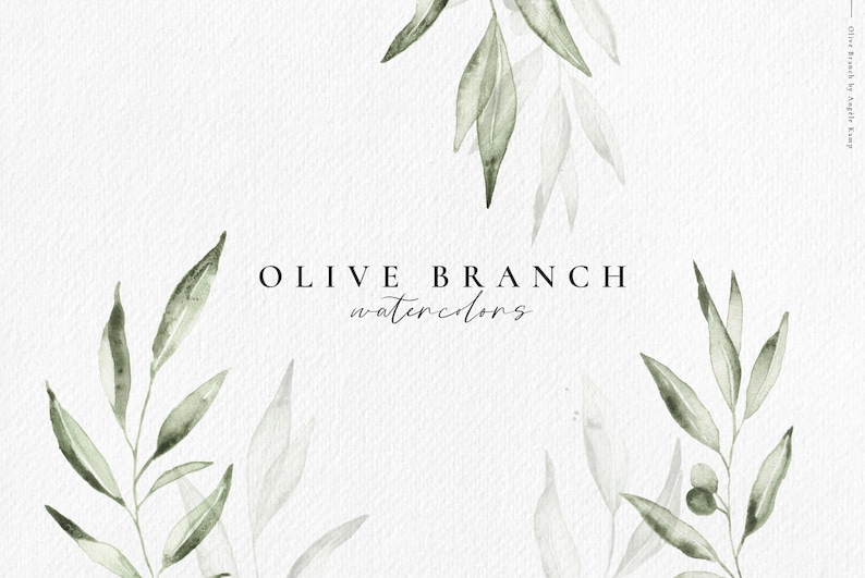 Olive Branch watercolor set, botanical leaves clipart image 4