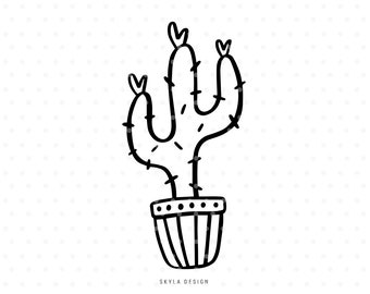 Cactus in pot heart clipart svg cut file for silhouette and cricut