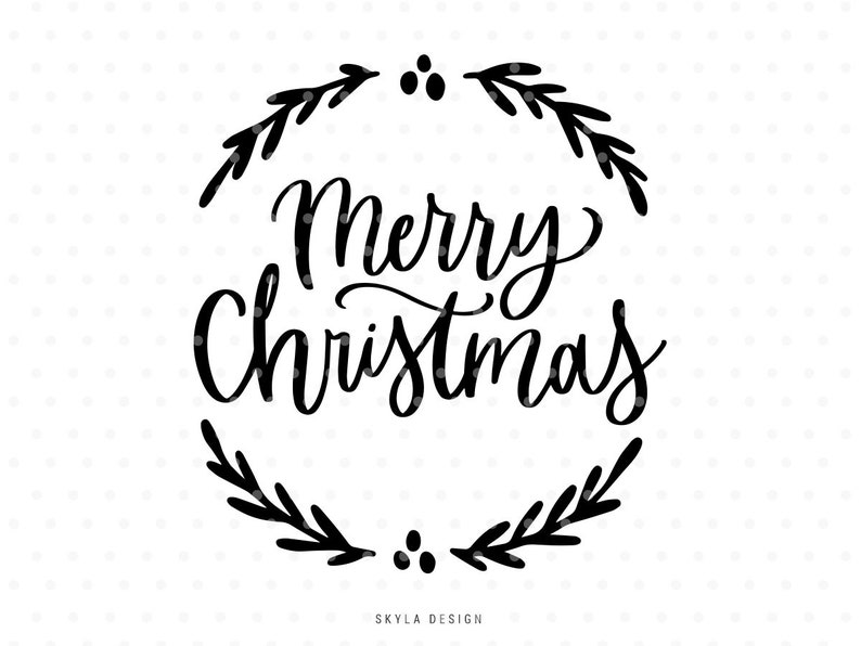Download Merry Christmas SVG cut file Holly wreath clipart | Etsy