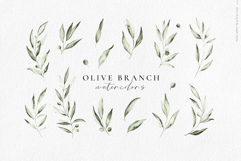 Olive Branch watercolor set, botanical leaves clipart image 1