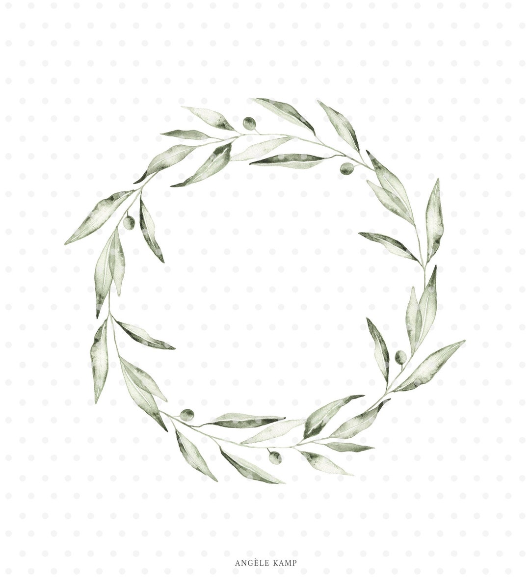 Green Olive Branch Watercolor Wreath Clipart - Etsy