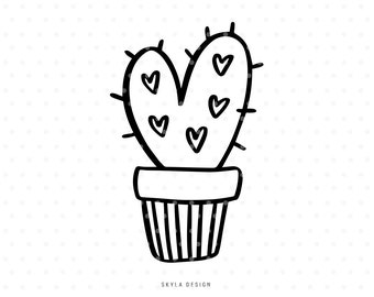 Cactus heart in pot clipart svg cut file for silhouette and cricut