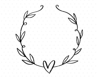 Heart branch wreath svg cut file