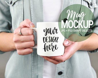 Woman holding mug, White mug mockup, Coffee mug mockup, Quote mockup, feminine stock, Green stock, Stock photos, lifestyle photography
