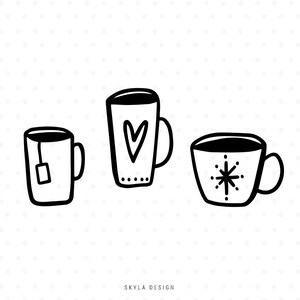 Coffee and tea mugs SVG cutfile, Winter clipart