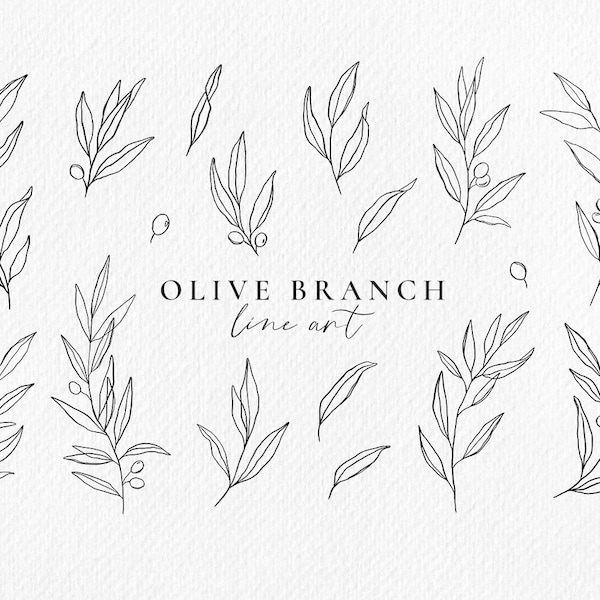 Olive Branch set, botanical leaves clipart illustrations line art