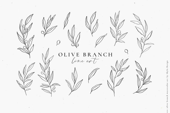 Olive Branch clipart botanical leaves illustrations olive | Etsy