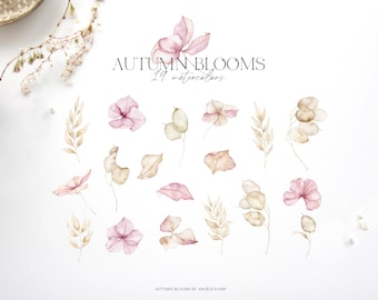 Autumn Blooms set, dried flowers watercolors clipart