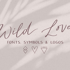 May include: Wild Love Fonts, Symbols & Logos. A graphic design logo with the text "Wild Love" in a cursive font. Below the text are three symbols: a diamond, a heart, and a triangle.