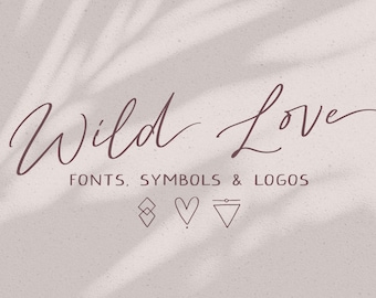 Script font Wild Love Symbols, Premade Logos & Textures
