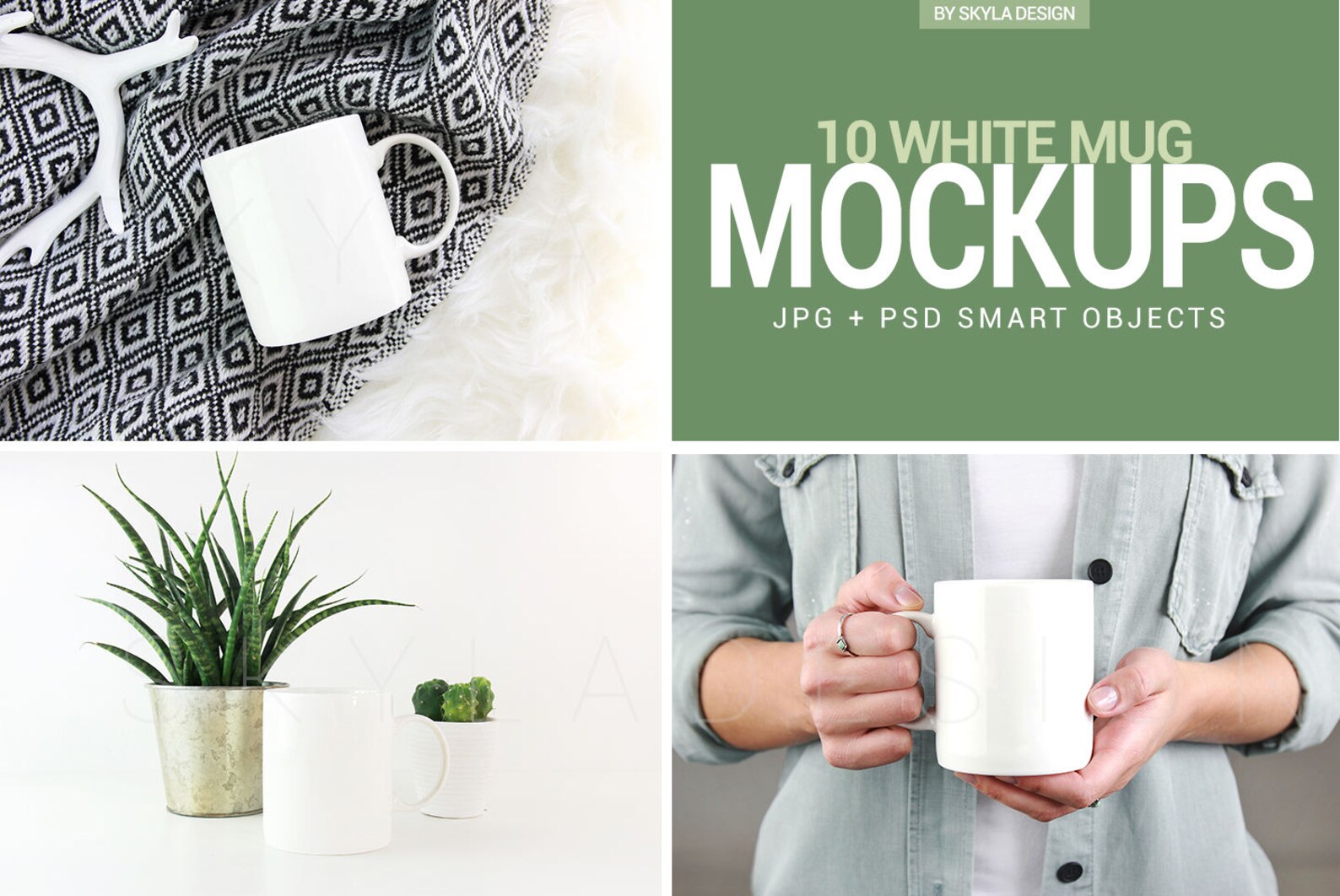 White coffee mug mockup bundle Feminine woman holding mug