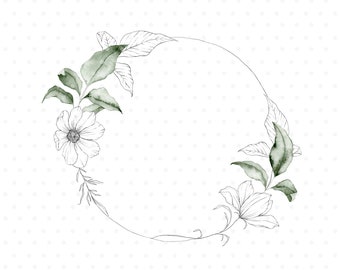 Watercolor flower wreath illustration, wedding clipart