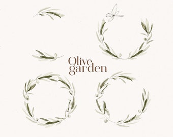 Olive Garden set of wreaths and butterfly watercolor clipart