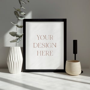 Black picture frame mockup, 8x10 inch poster mockup