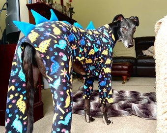 Dog dinosaur pyjamas, onesie, terrier, whippet, Italian, lurcher, greyhound 6 sizes