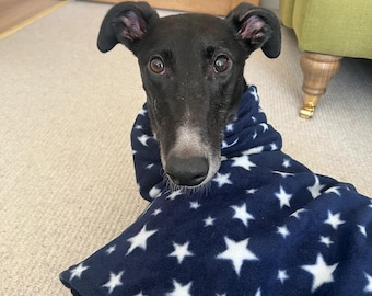 Hundtäcke fleecekappa whippet, italiensk greyhound, greyhound, lurcher marinblå stjärna 8 storlekar