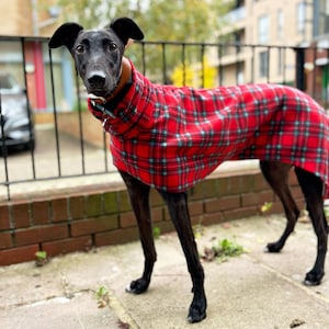 Dog snood red tartan fleece whippet ,Italian greyhound ,greyhound,lurcher 8 sizes image 1