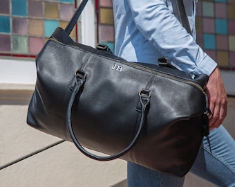 Personalised Leather Look Weekend Holdall, Embroidered with Initials