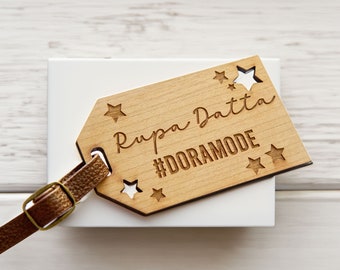 Personalised Engraved Luggage Tag With Brown Strap