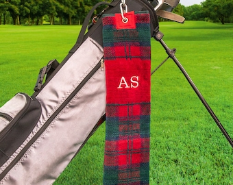 Personalised Scottish Tartan Tri-Fold Golf Towel and Ball Marker Set