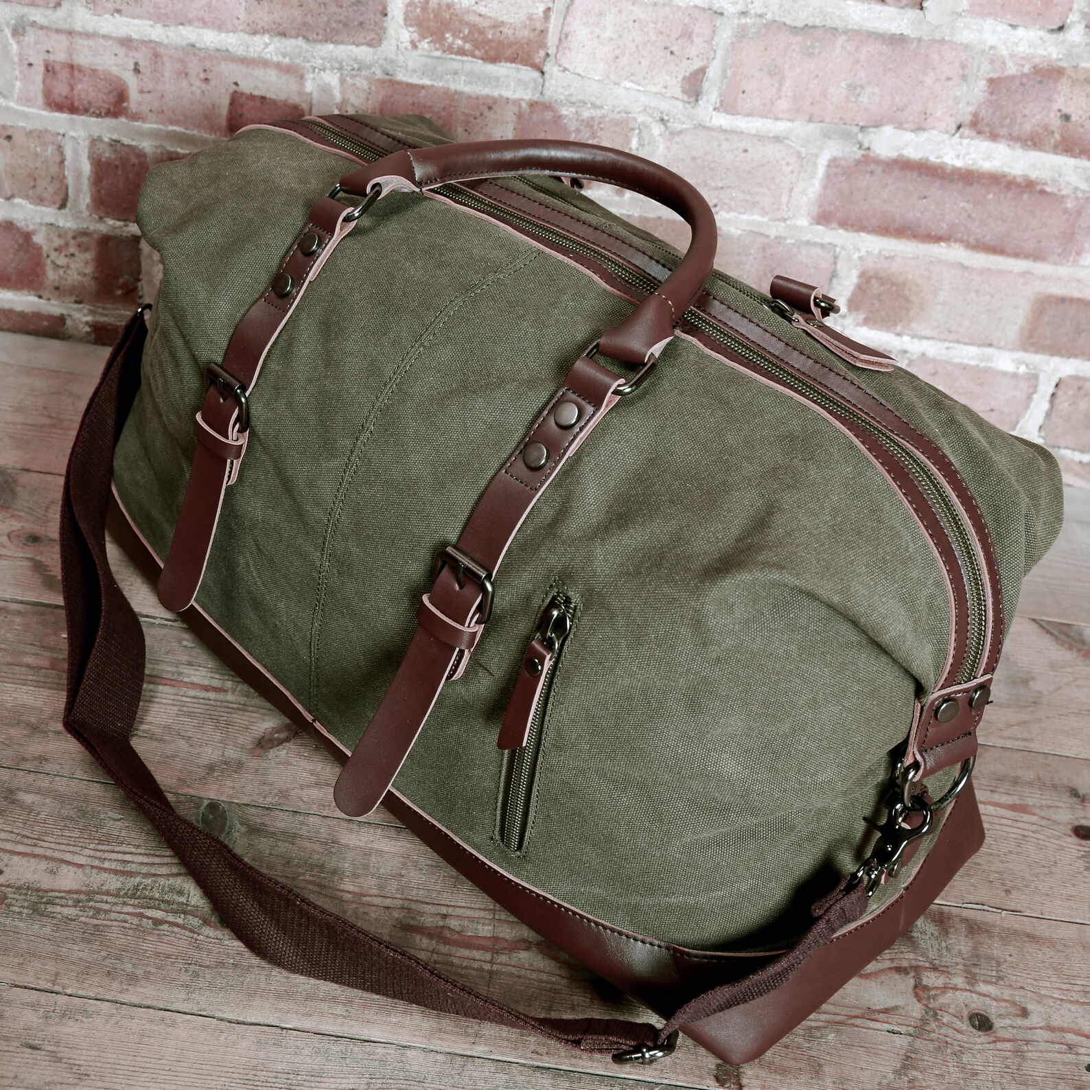 Premium Canvas Holdall With Shoulder Strap and Brown Strapping Etsy UK