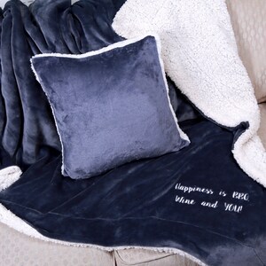 Personalised Super Soft Fleece Sherpa Blanket and Cushion Set Slate Set