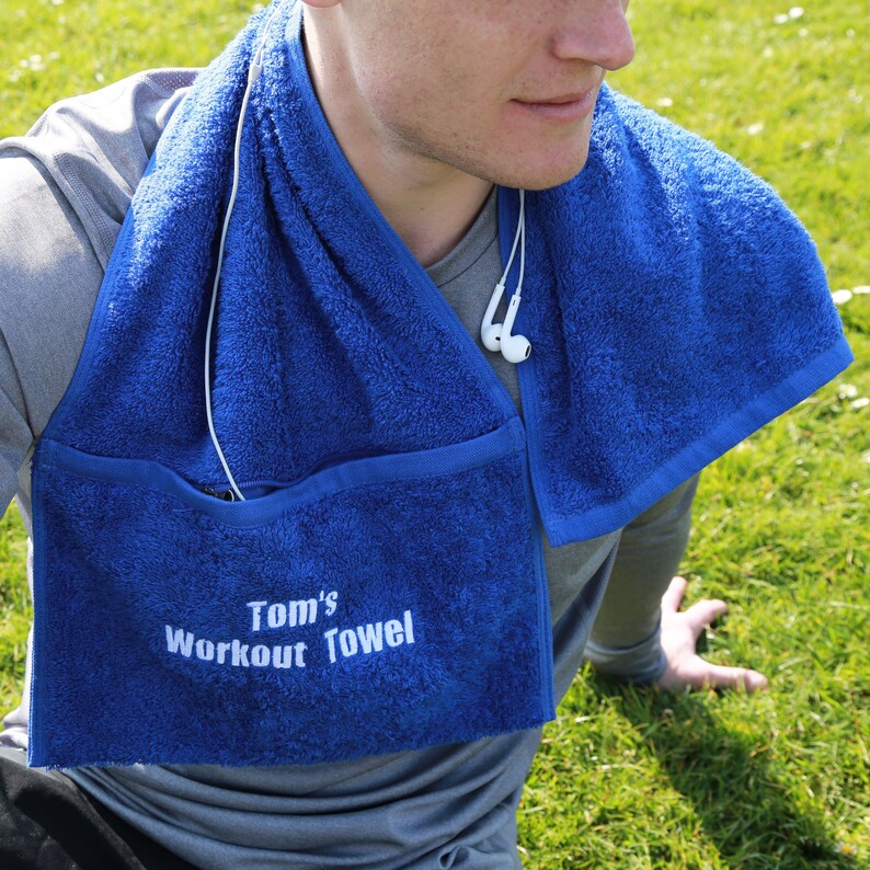 Personalised Embroidered Gym Towel With Zipped Pocket Etsy