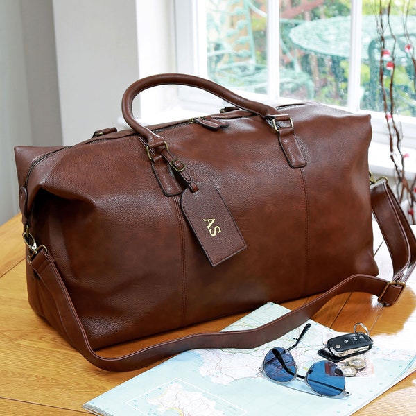 Faux Leather Holdall, Complete with Monogrammed Luggage Tag