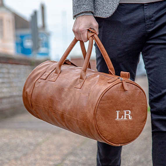 Personalised Faux Leather Barrel Weekend Bag 