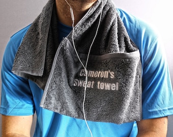Personalised Embroidered Gym Towel With Zipped Pocket