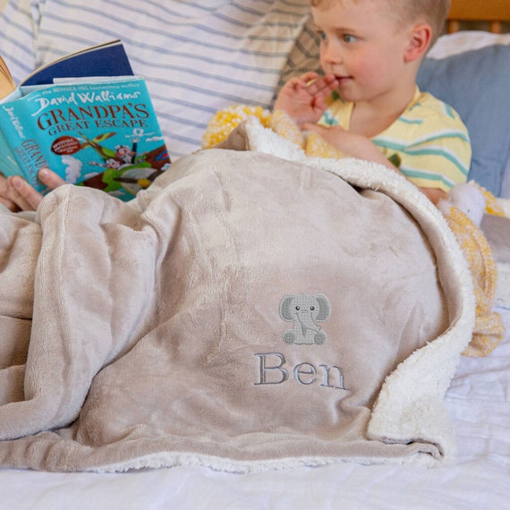 Personalised Children s Elephant Sherpa Blanket Etsy UK