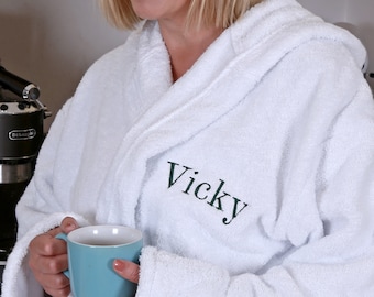 Personalised Cotton Hooded Bathrobe, For Men And Women