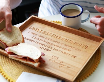 Personalised Bacon Sandwich Bamboo Serving Tray