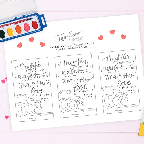 Coloring Sheet Bible Verse Mightier than the Waves Valentine Cards - Download + Print