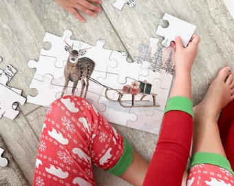 Holiday Advent Calendar Puzzle with Acts of Kindness - Snowy Reindeer Watercolor