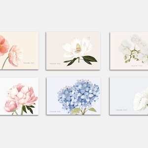 Set of Six Watercolor Floral Thank You Cards - Horizontal