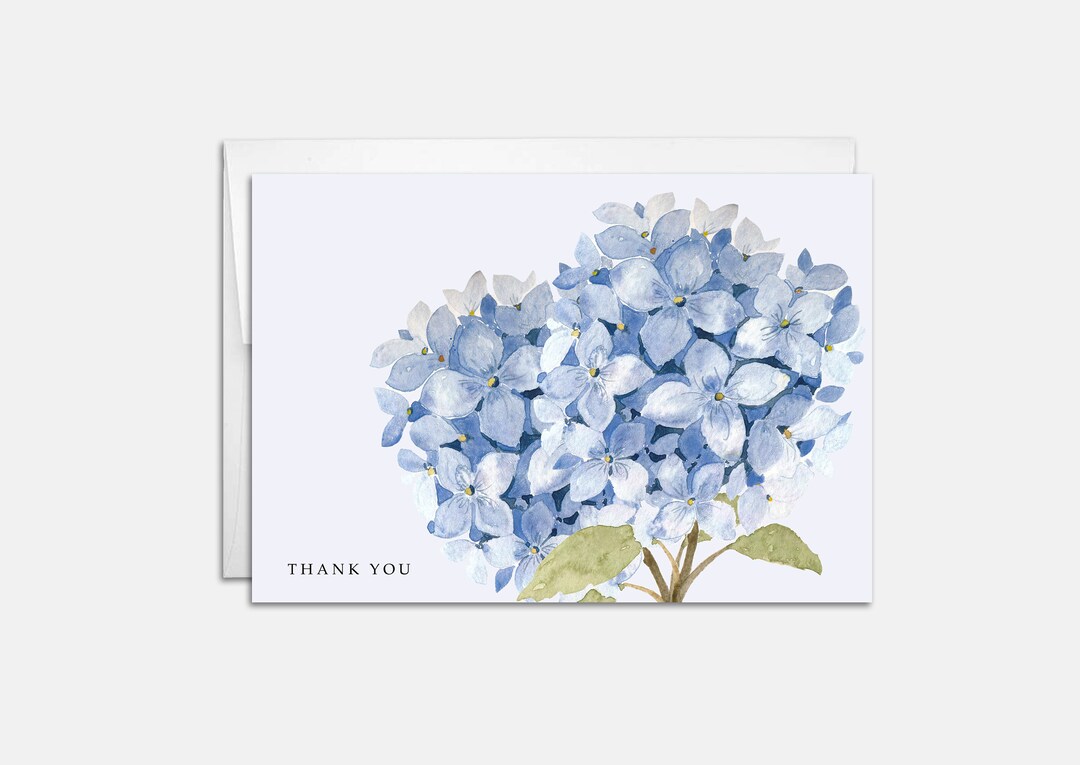 Watercolor Hydrangea Thank You Card - Etsy
