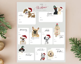 Adorable Watercolor Dog Christmas Sticker Gift Labels