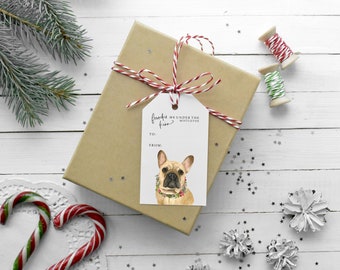 Frenchie Kiss Me Under the Mistletoe Watercolor Dog Christmas Gift Tags