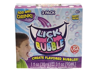 Lick-A-Bubble Edible Bubbles Create Flavored Bubbles Outdoor Unique Gift, 3 Pack