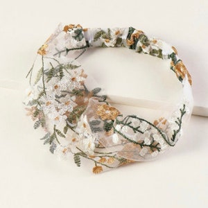 Cute Mesh Embroidered Flower Floral Cottage Core Headband