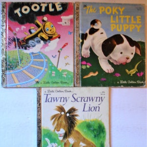 3 Little Golden Book Classics - The Pokey Puppy, Tawny Scrawny Lion, and Tootle - Hardcover
