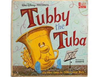 Vintage Walt Disney Presents Tubby The Tuba LP Vinyl Record Album 1963 Disneyland Records DQ 1243 Retro Kids Children's Storybook Vinyl
