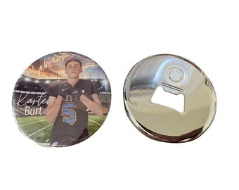 Custom Photo Button Magnets with Bottle Opener – 3” Personalized Party Favors