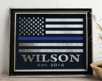 Police Officer Gift, Personalized Thin Blue Line Flag