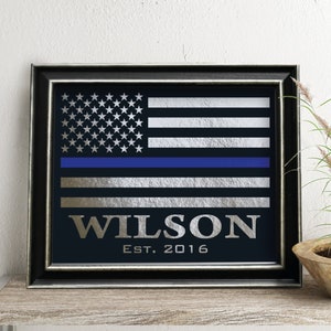 Police Officer Gift, Personalized Thin Blue Line Flag